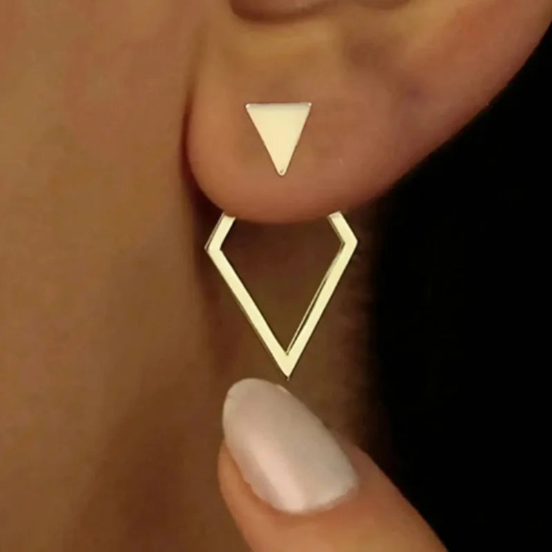 Retro Minimalist Geometric Square Stud Earrings with Detachable Triangles