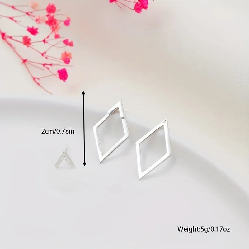 Retro Minimalist Geometric Square Stud Earrings with Detachable Triangles