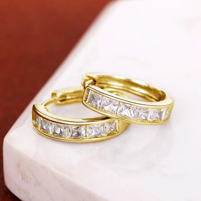 Gold-Plated Stainless Steel Round Circle Earrings with Cubic Zirconia