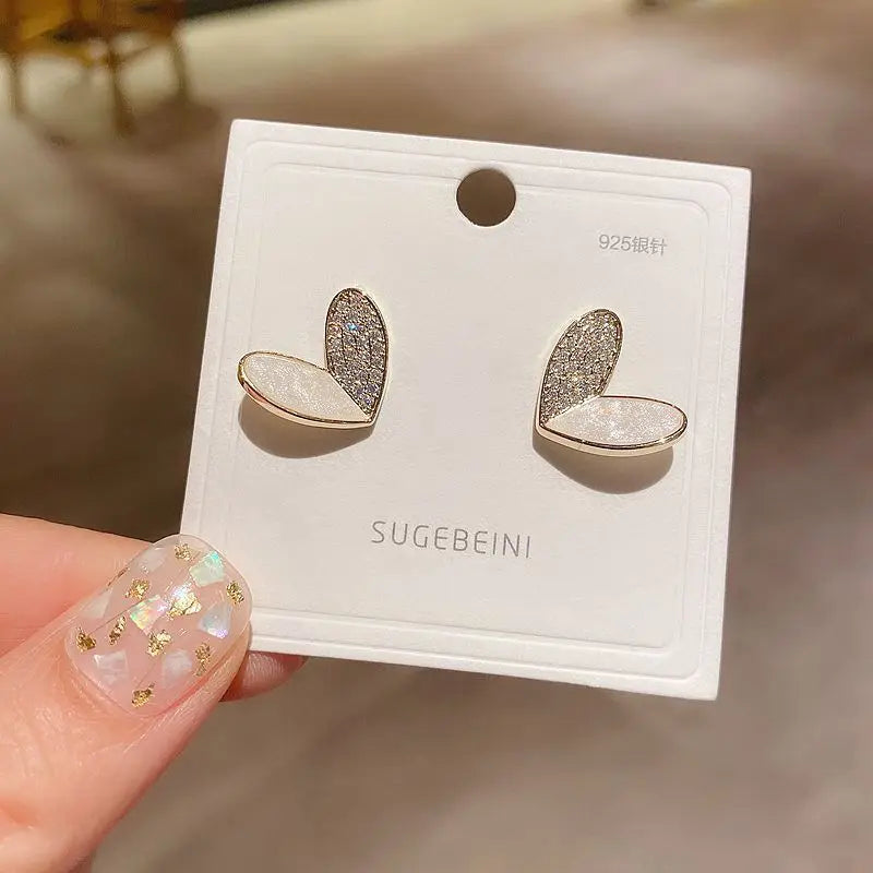 Heart Stud Earrings with Open, Enamel & Pearl Styles
