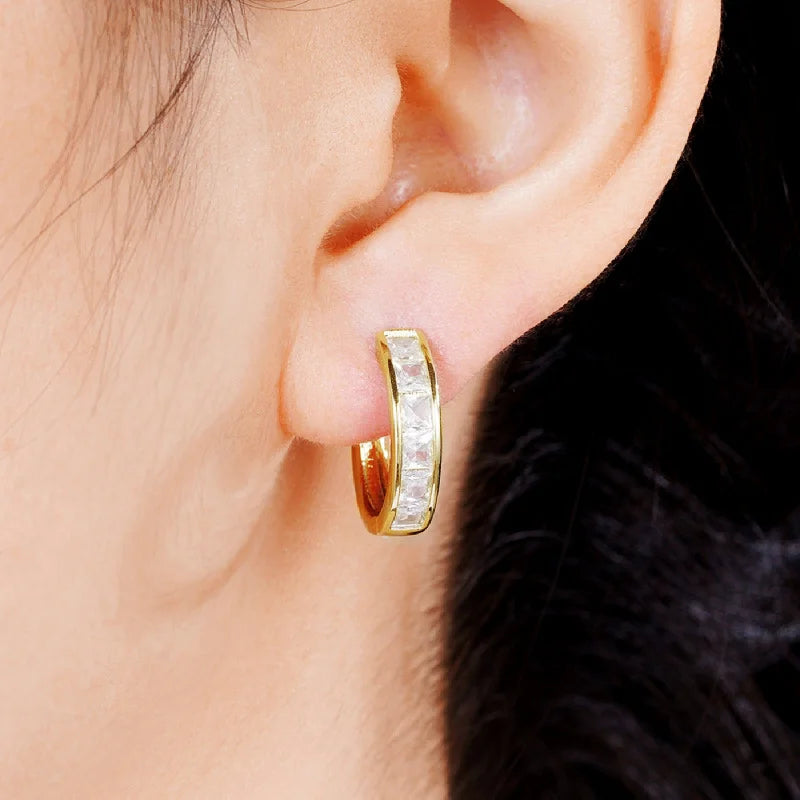 Gold-Plated Stainless Steel Round Circle Earrings with Cubic Zirconia