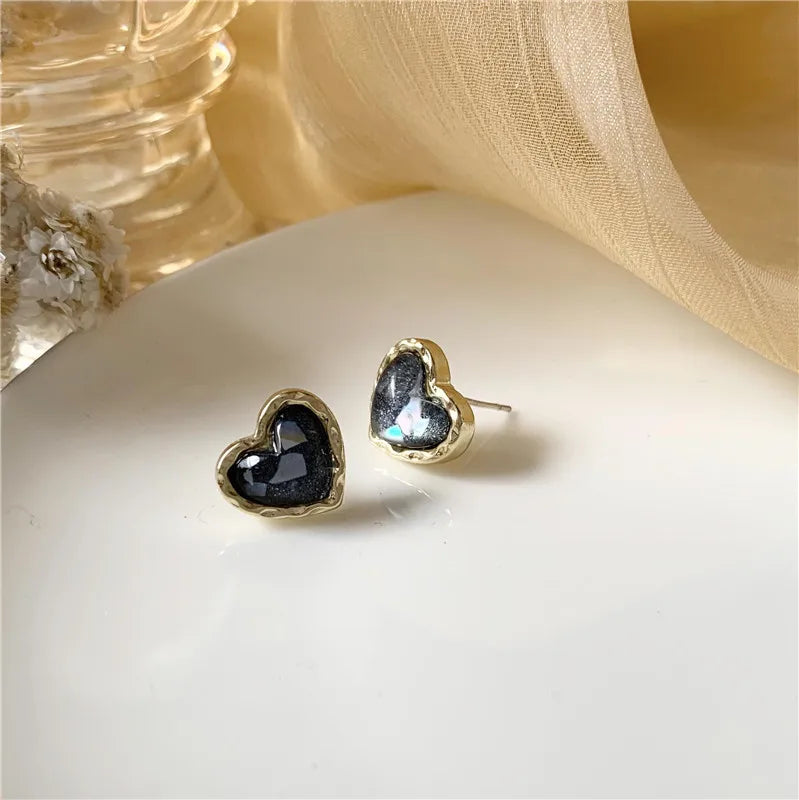 Heart Stud Earrings with Open, Enamel & Pearl Styles