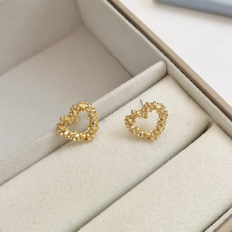 Metal Heart & Hoop Earrings with Hammered, Plain & Pavé Styles